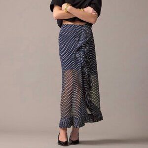 J. Crew Polkadot Chiffon Ruffle Maxi Skirt Sz 4 Fairy Grunge Romantic Vacation
